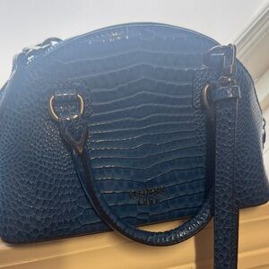 Guess Navy Crocodile Embossed Satchel